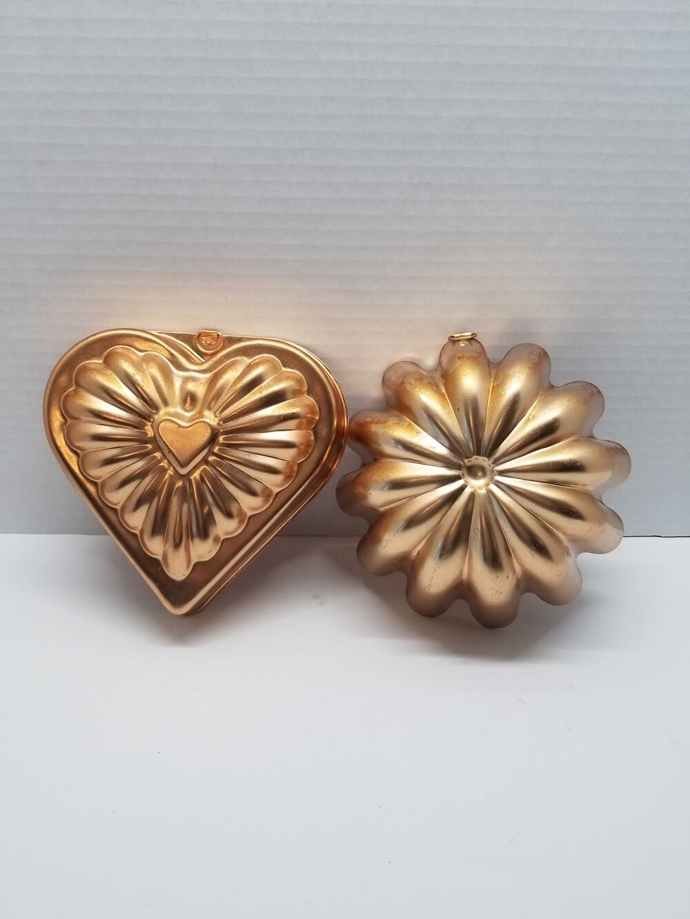 Vintage Copper Jello Molds Heart shaped Round Set of 2